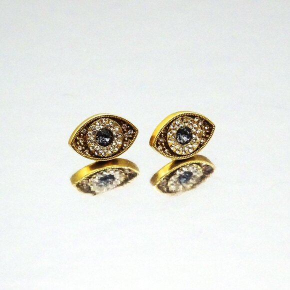 SAVVY CIE JEWELRY Sterling Silver Gold Plated CZ Evil Eye Stud  Earrings - Picture 2 of 7